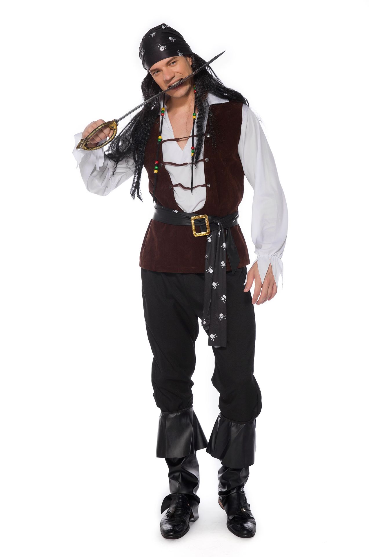 万圣节狂欢cos表演出服骷髅标志海盗船员加勒比海盗服角色扮演服