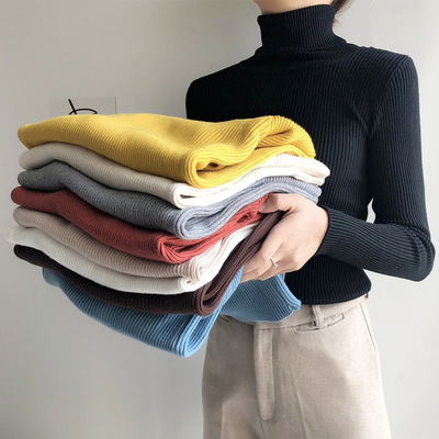 兔绒包芯纱 韩版高领修身紧身长袖毛衣针织衫女百搭套头打底上衣
