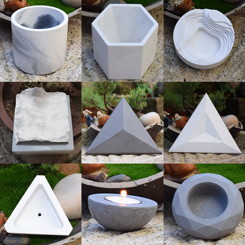 六边形烟灰缸三角形背景墙砖假山烛台水泥花盆混凝土北欧硅胶模具