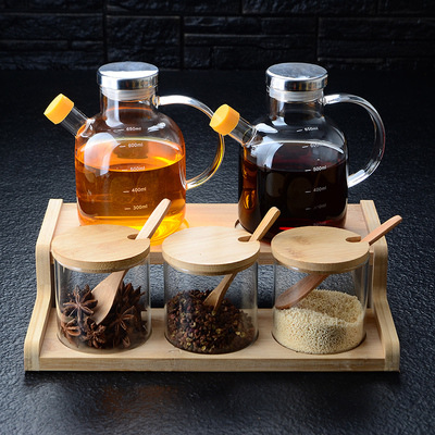 Household Kitchen Glass Oiler Gift Set Oil Bottle Seasoning Jar Salt Jar Creative Combination