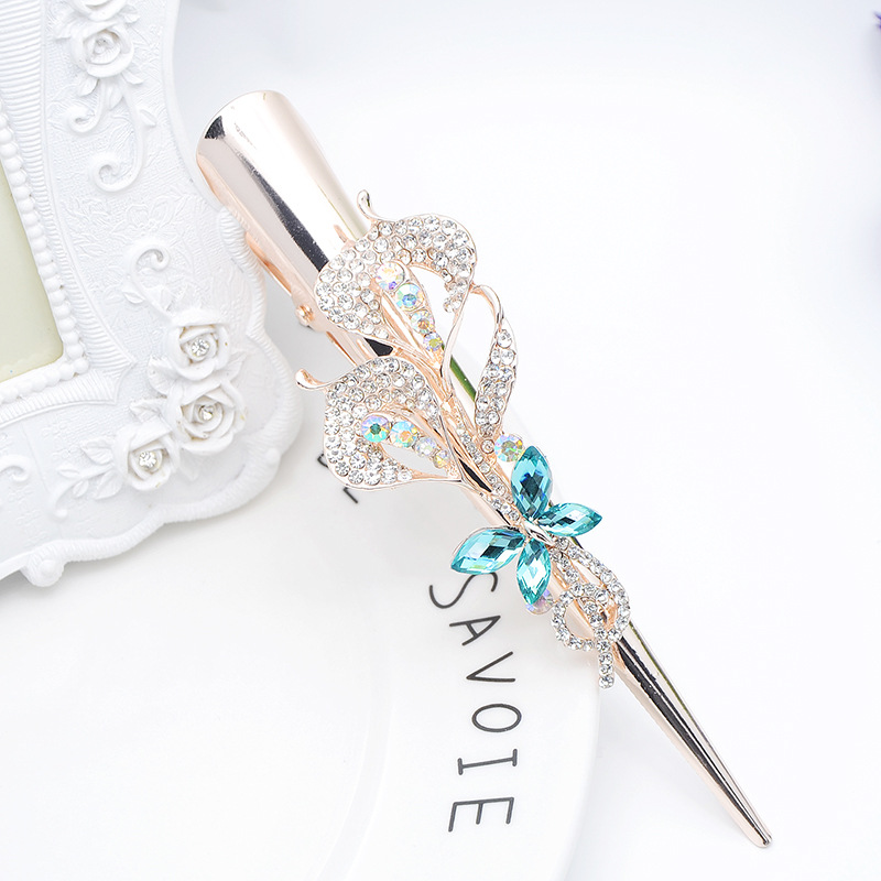 牛角夹 大号盘发尖嘴夹 鸭嘴夹 韩版镂空合金水钻发夹 洗澡马尾夹