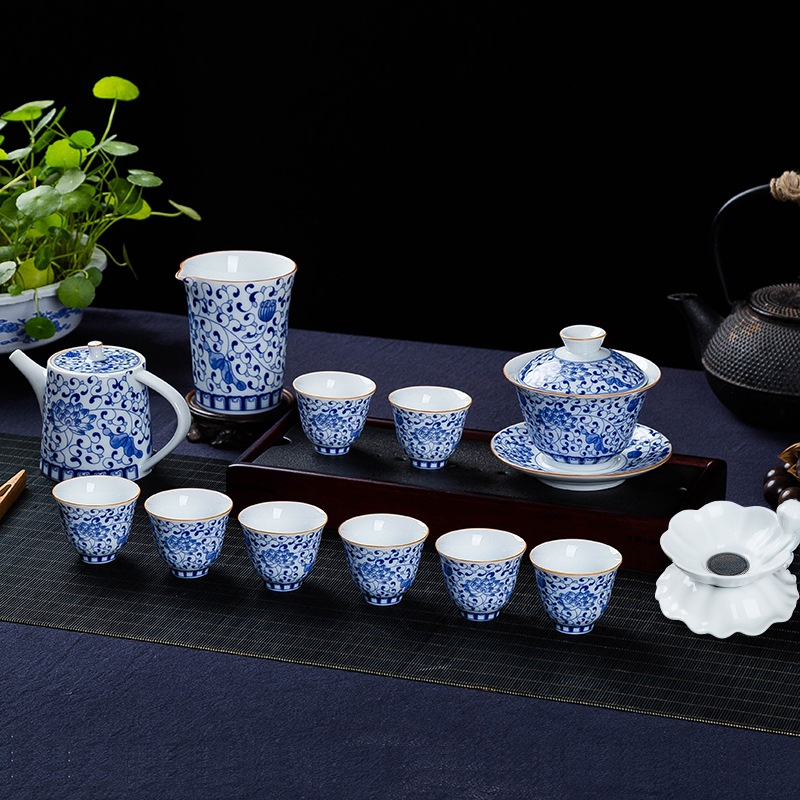 朋寄景德镇缠枝莲青花瓷陶瓷茶具礼盒套装茶杯茶洗瓷茶壶盖碗茶漏