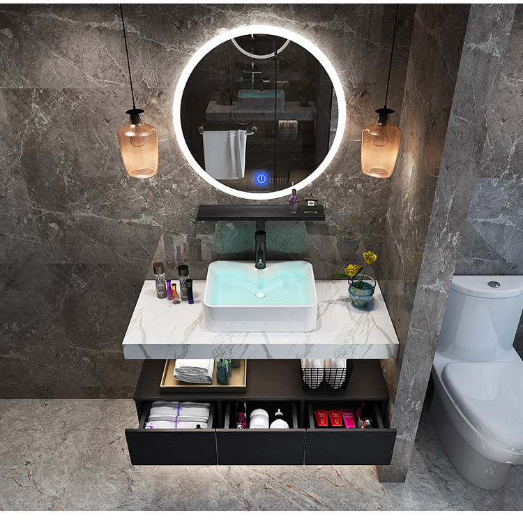 酒店款大理石浴室柜小户型洗漱台卫生间面盆厕所洗手洗脸盆柜组合