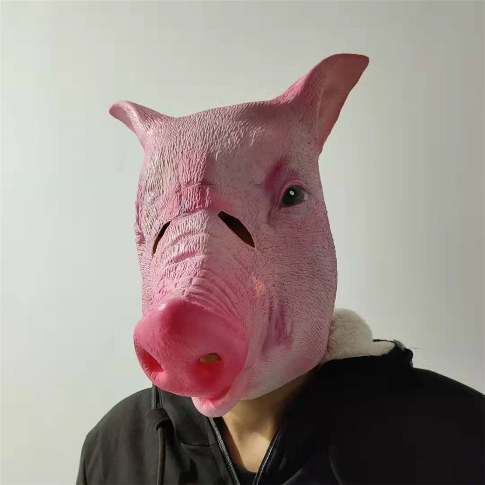 乳胶猪头万圣节动物面具头套头盔 粉色猪头 宠物猪头套猪八戒面具