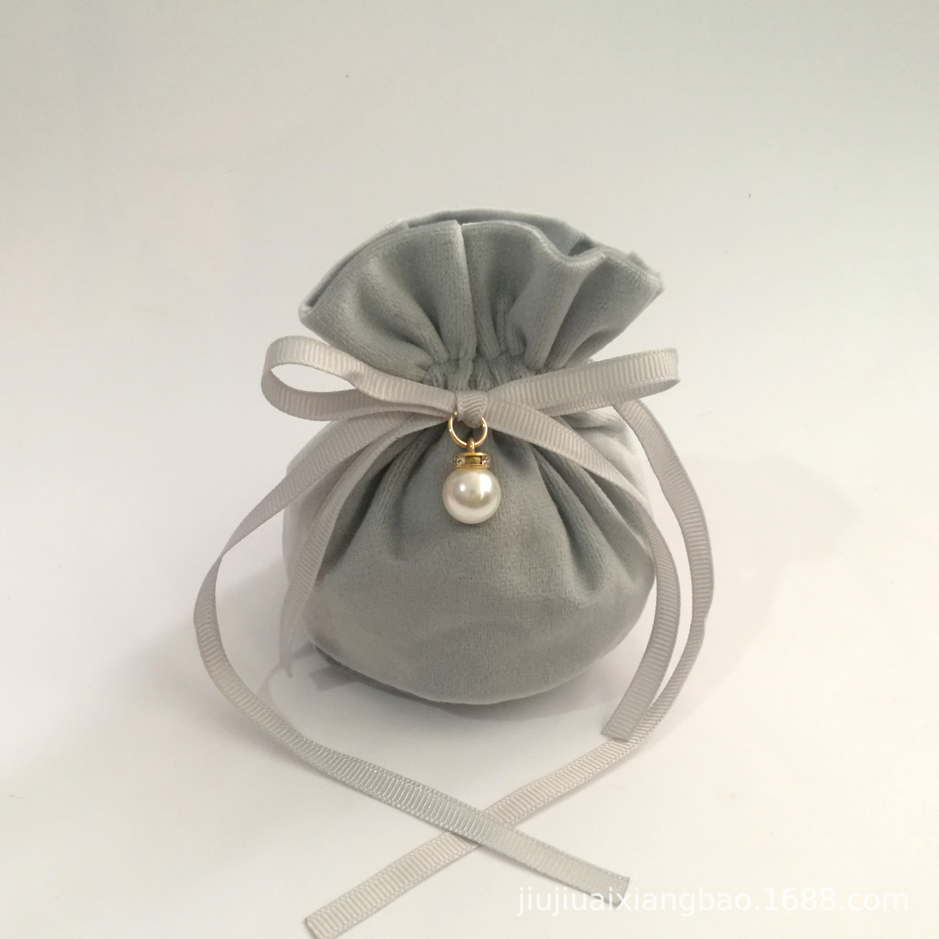 灰蓝色新款法国绒圆底束口袋 结婚用品伴手礼喜糖袋颜色可定制