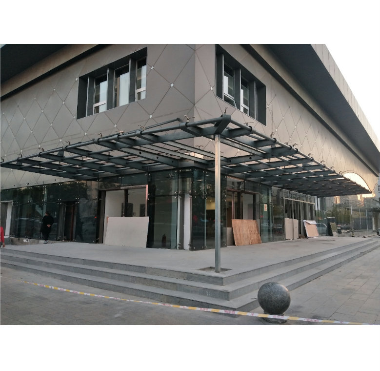 厂家专制售楼处五星酒店门口钢化玻璃钛金装饰不锈钢雨棚遮阳棚