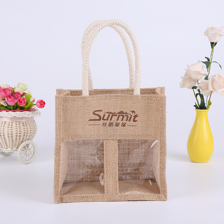 定做开窗式设计粗黄麻布购物袋 广告黄麻布袋 可专业定制logo