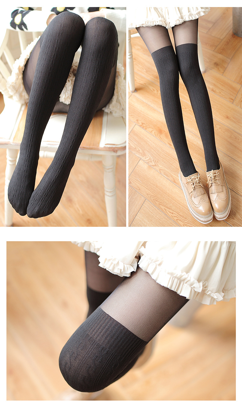 秋日本女士假高筒拼接丝袜批发 天鹅绒连裤袜假大腿防勾丝打底袜