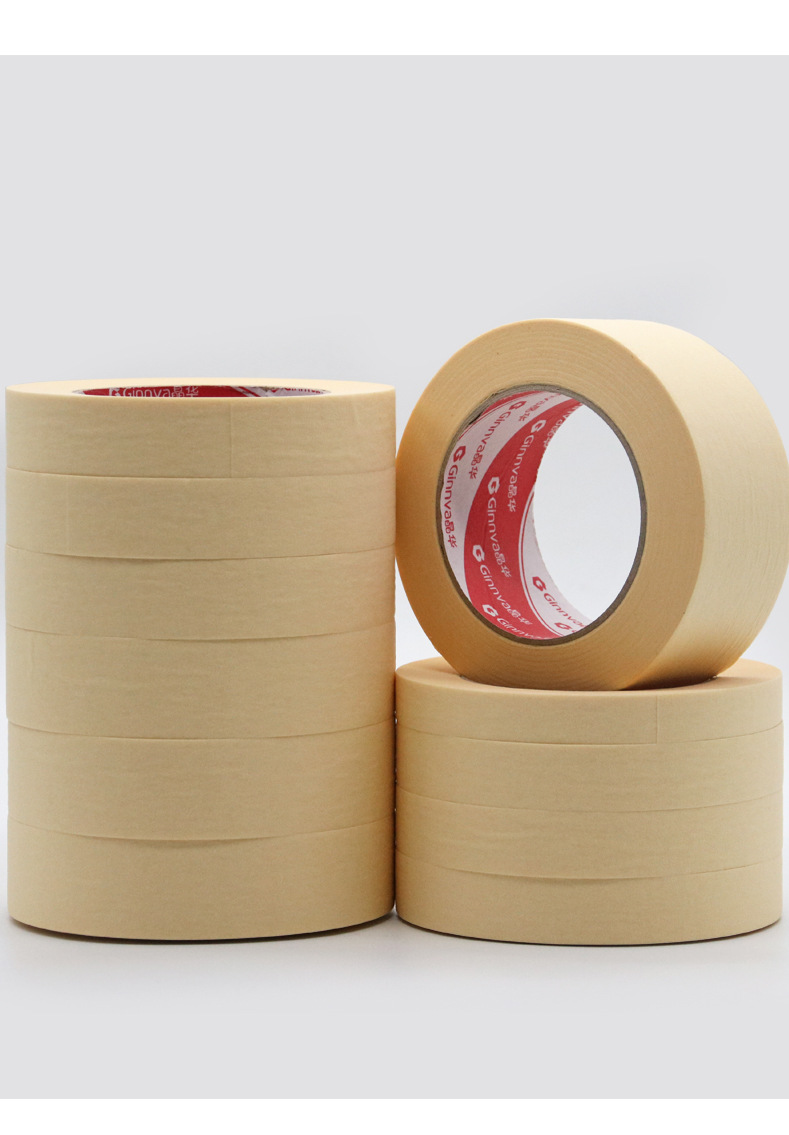 高粘美纹纸胶带批发 米黄色汽车喷漆烤漆遮蔽保护皱纹纸美纹胶