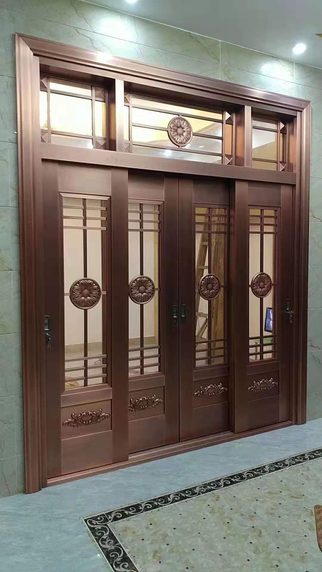 纯铜钢铜门进户入户门别墅大门工程门双开对开四开门防盗门子母门