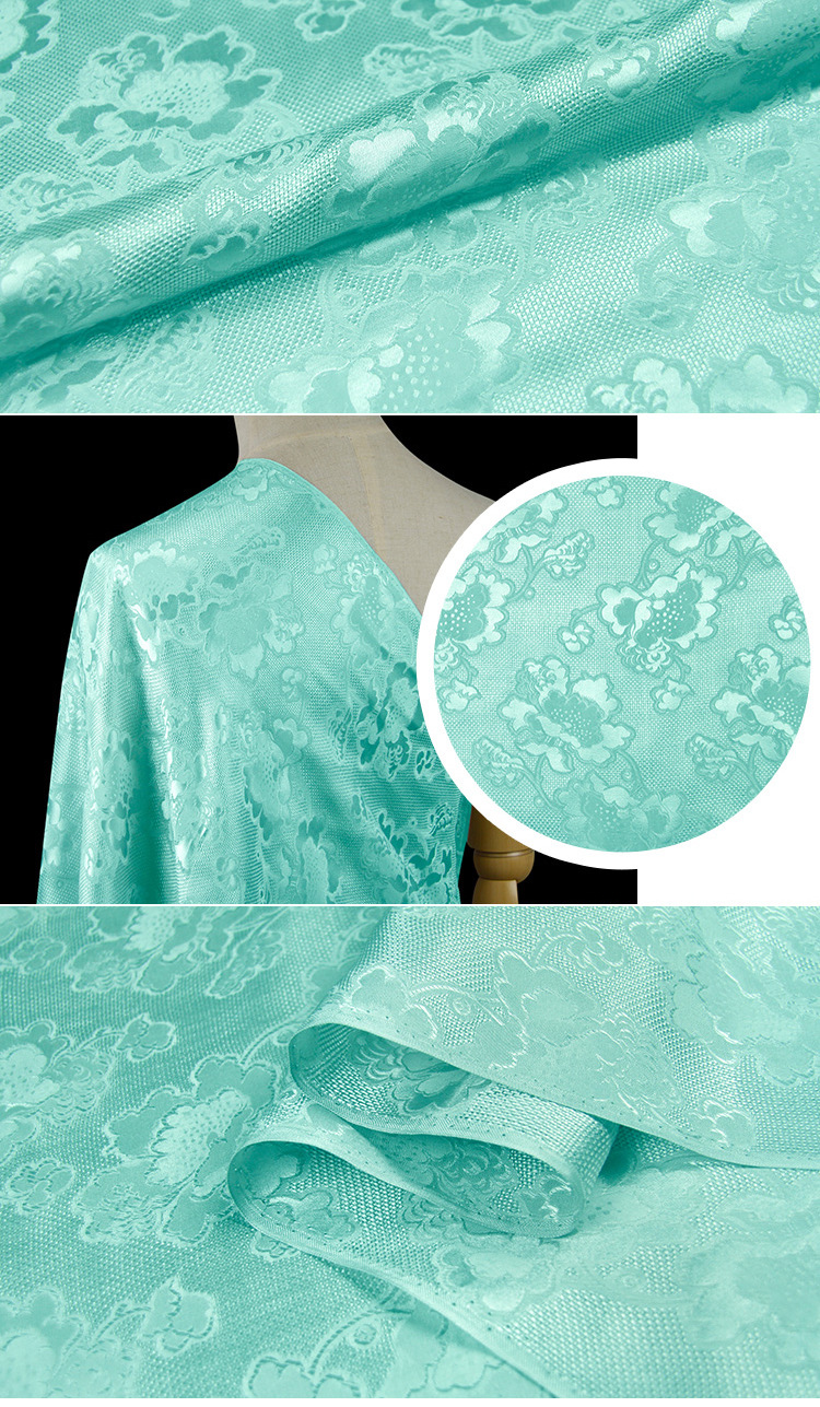 100%真丝140cm宽幅机织花罗提花暗纹半透裙子礼服面料牡丹花系列