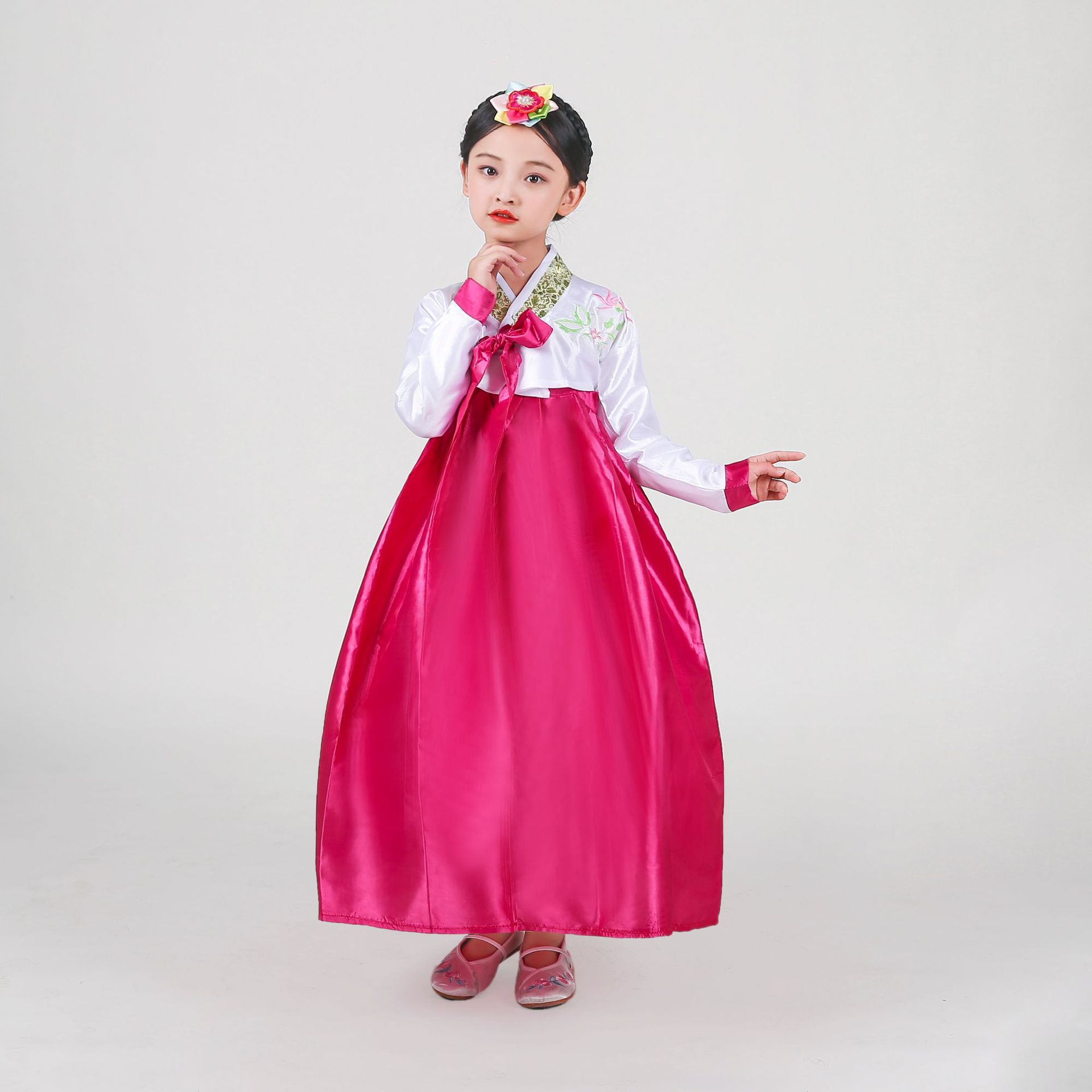 女童韩服朝鲜儿童少数民族风韩国小女孩子刺绣花表演出舞台蹈服装