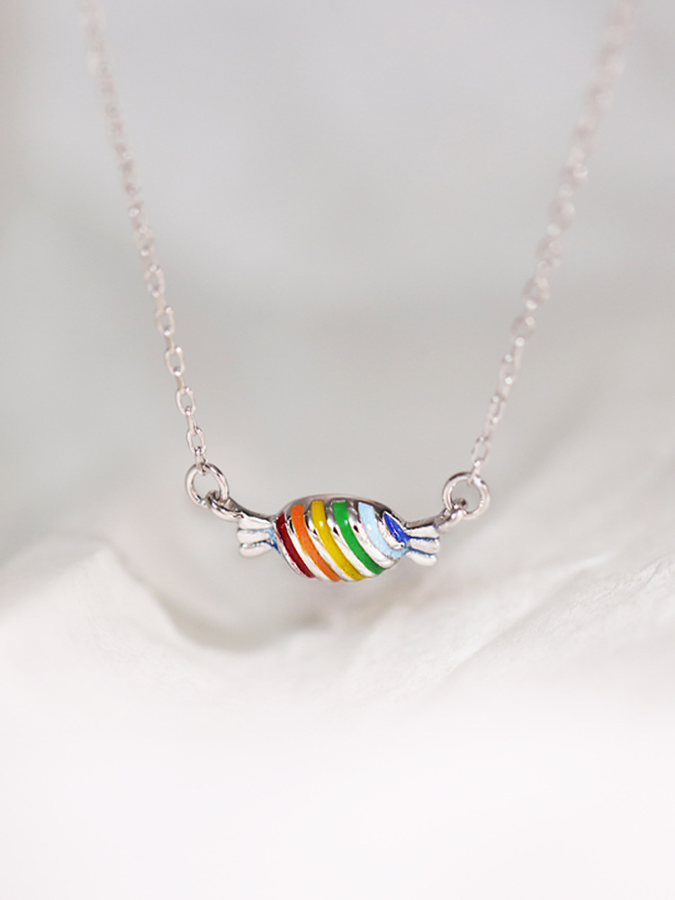 可爱甜美彩虹糖果吊坠少女s925纯银项链锁骨链日韩小众女