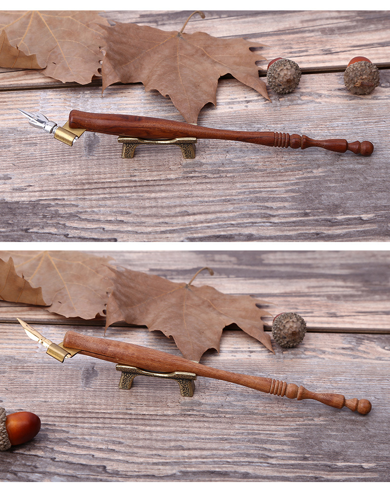 圆头直杆蘸水笔美术绘画钢笔定制木杆原创斜杆蘸水勾线书法钢笔