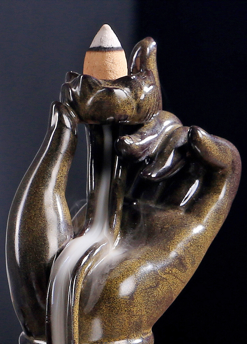 佛手观音如来倒流烟香炉供奉佛教香座陶瓷礼品禅意摆件香道礼盒装