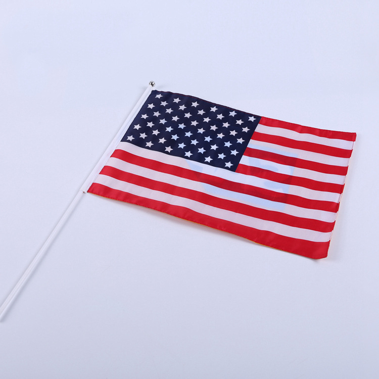 usa双层6号美国国旗定 制 40*60cm手摇旗带杆涤纶布印刷小彩旗