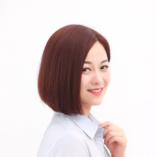 假发女短发真人发丝韩国bobo波波头中分真发偏分圆脸短直发全头套