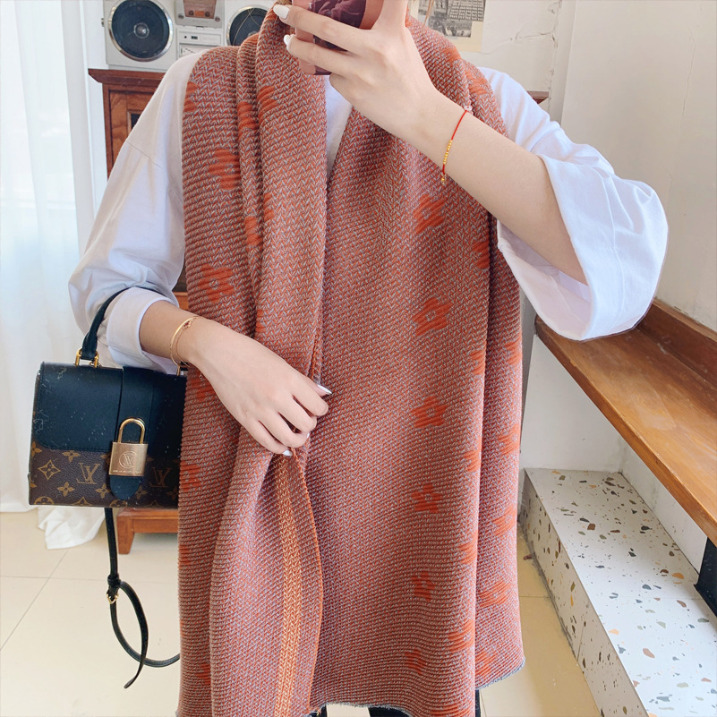 Autumn and Winter New Scarf Women's Cashmere-like Long Warm Scarf Sweet and Colorful Edge Xuan Ya Little Flowers Shawl