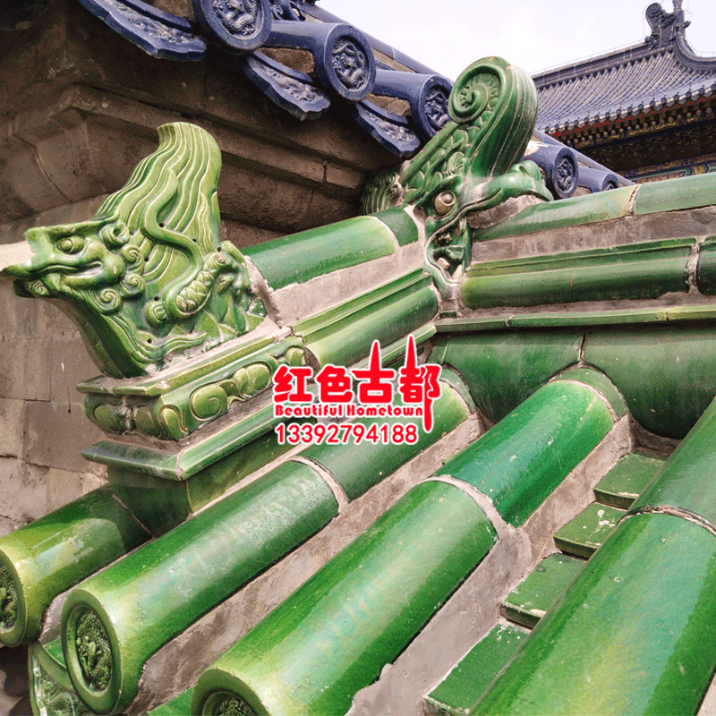 凉亭寺庙祠堂仿古建筑琉璃瓦中式瓦绿色冬瓜青琉璃瓦花垌龙纹