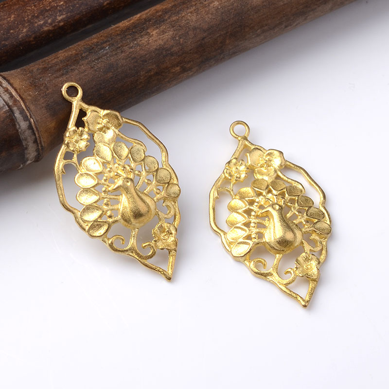 新款古风手工饰品材料 纯铜孔雀吊坠 新娘发簪发冠吊坠配件批发