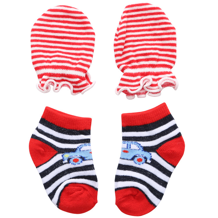 Foreign Trade Supply All Cotton Cartoon Striped Baby Socks Boys' Sports Anti-Scratch Children's Gloves Socks Set