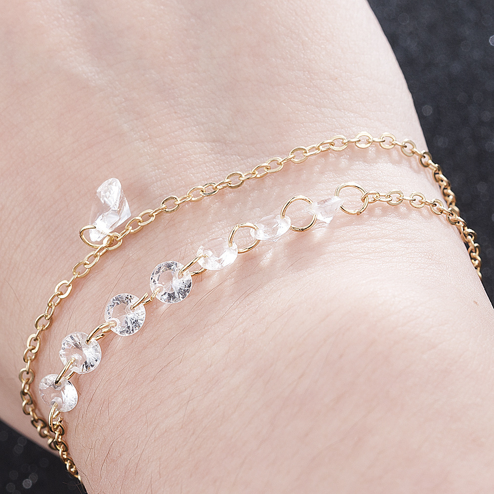 2019新款时尚简约靓女莱茵石爱心形水晶多层手镯手镯时尚袖口饰品