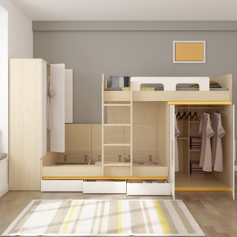 儿童床衣帽间一体床多功能交错式双层子母床上下铺高低床