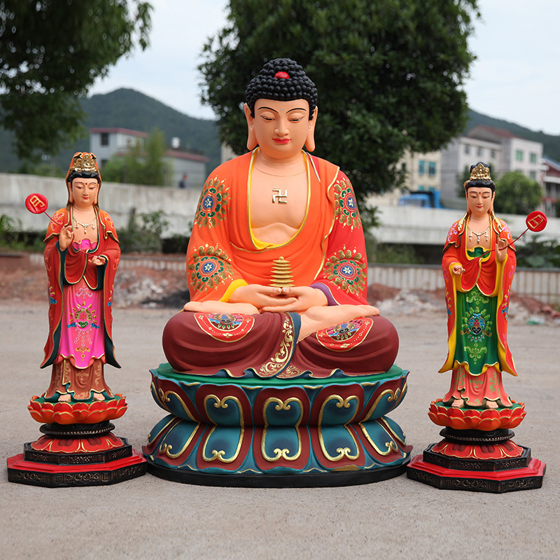 寺庙树脂神像 1米1西方三圣 家用贴金彩绘东方三圣佛像 坐药师佛