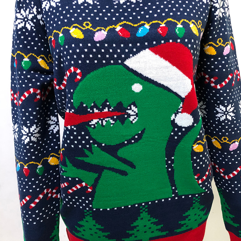 Foreign Trade Export European and American Christmas Sweater Men's and Women's Jacquard Dinosaur Sweater Pullover Snowflake Sweater