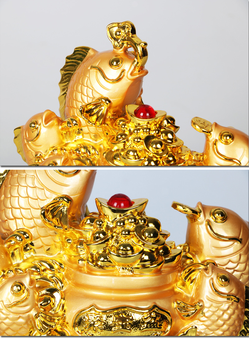 雅信树脂摆件新款8寸招财金鱼系列金色客厅书房办公室风水摆设品