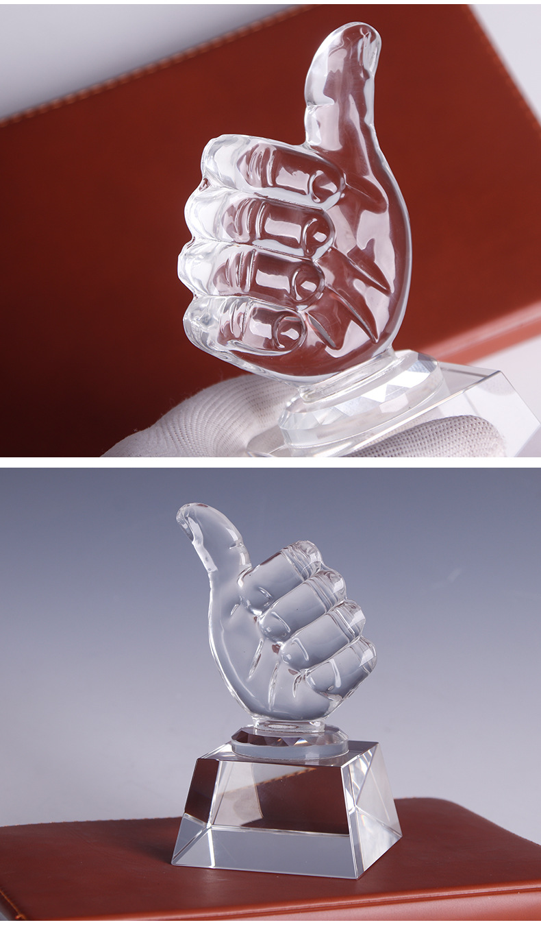 浦江大拇指水晶奖杯现货定制水晶雕刻奖牌现代简约透明k9奖杯批发