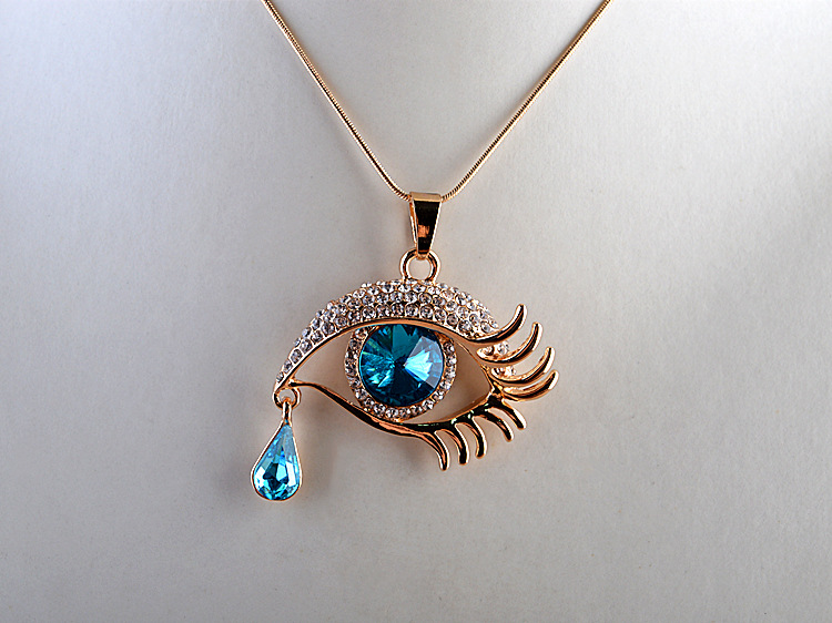 【工厂直销】cgc3578 时尚气质百搭水晶蓝色天使之泪吊坠毛衣链