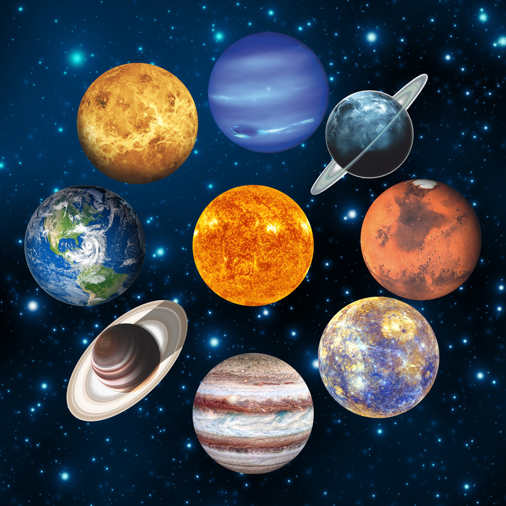30cm夜光太阳系八大行星金星荧光贴纸外贸热销儿童房装饰pvc墙贴