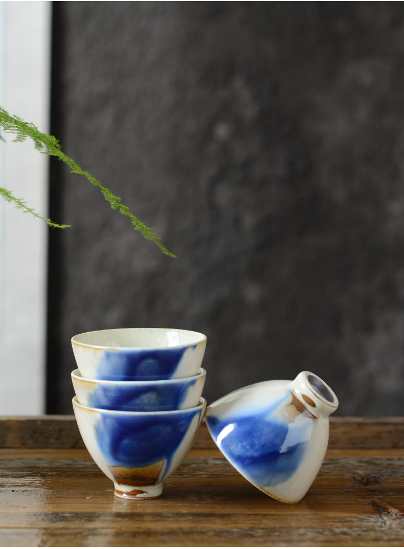 青蓝水墨品茗杯 景德镇高温陶瓷功夫小茶杯 水墨山水 人文茶器