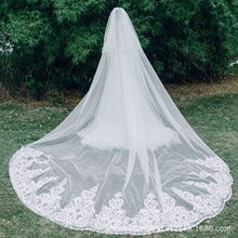 韩式新款超仙简约加宽大拖尾头纱双层铁发梳拍照新娘结婚头纱批发