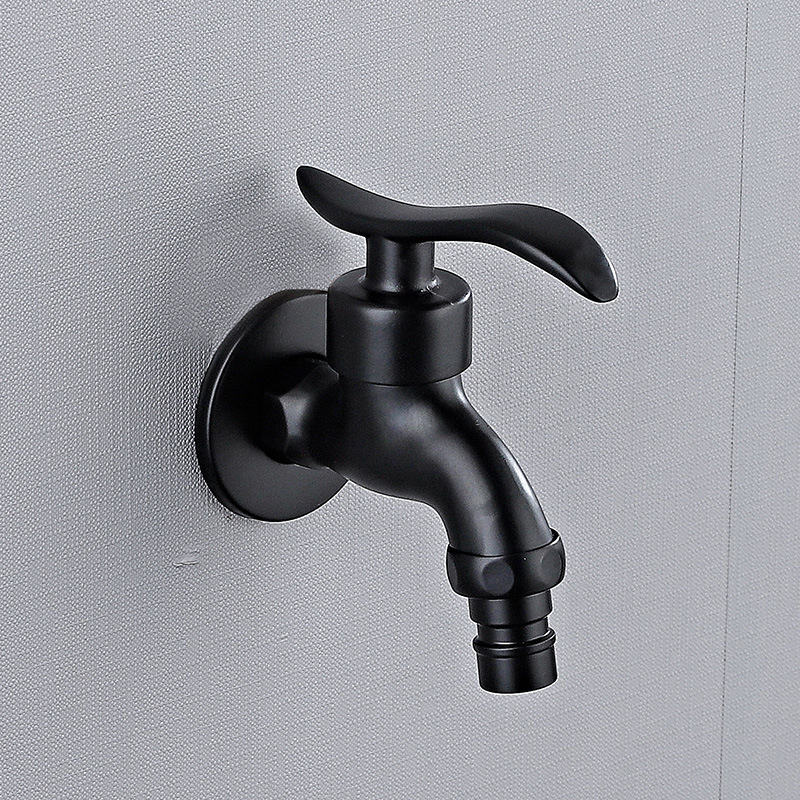 全铜阳台水龙头欧式复古洗衣机拖把池龙头黑色单冷加长入墙式水嘴