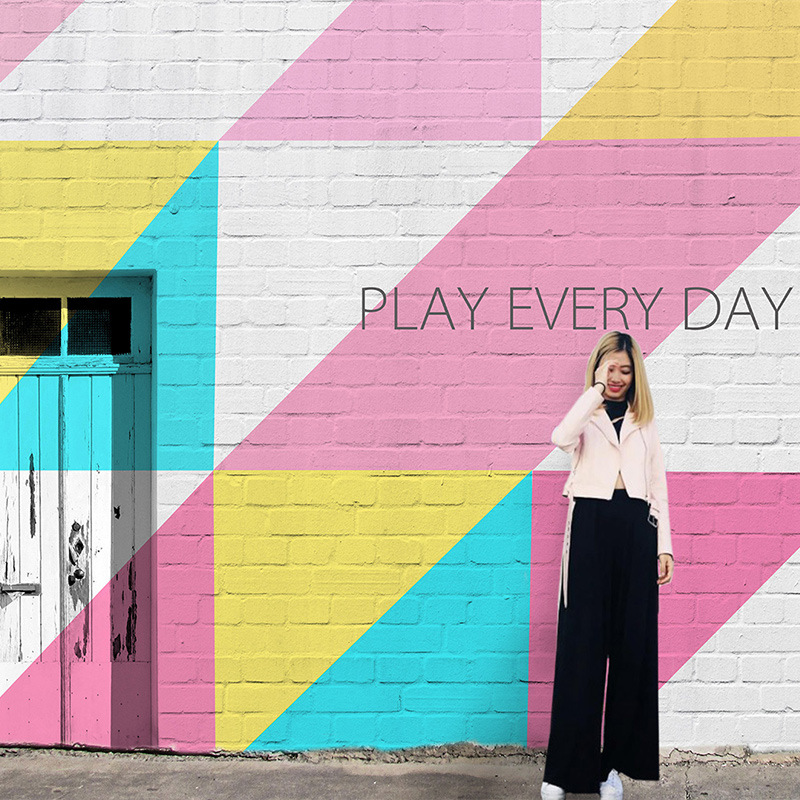 网红奶茶店拍照墙纸直播间背景墙美甲服装店装饰壁画条纹彩虹壁纸