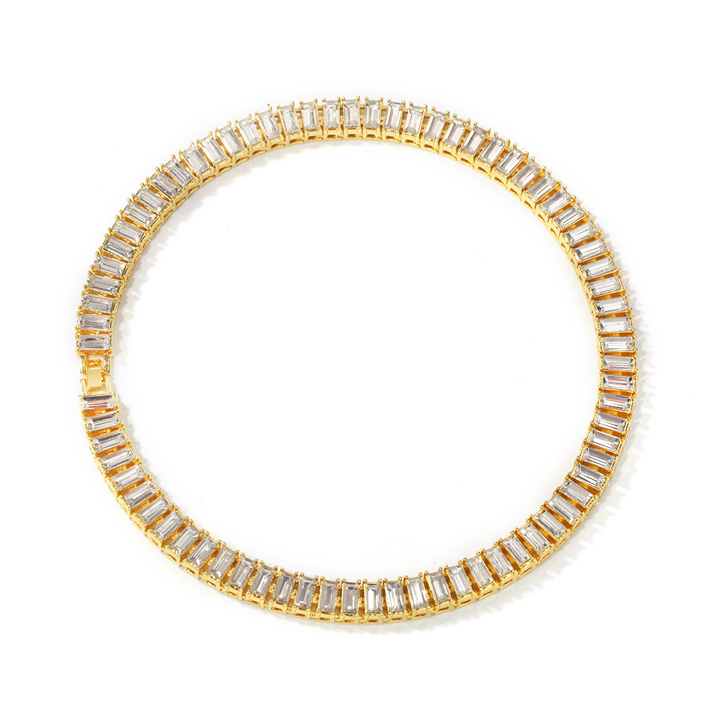 跨境欧美时尚单排钻项链另类梯方钻7-24inches男士项链嘻哈风配饰