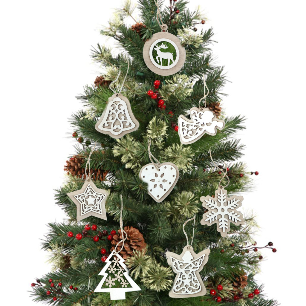 2020新款圣诞节装饰创意木质工艺品圣诞挂件镂空圣诞树挂件2个装