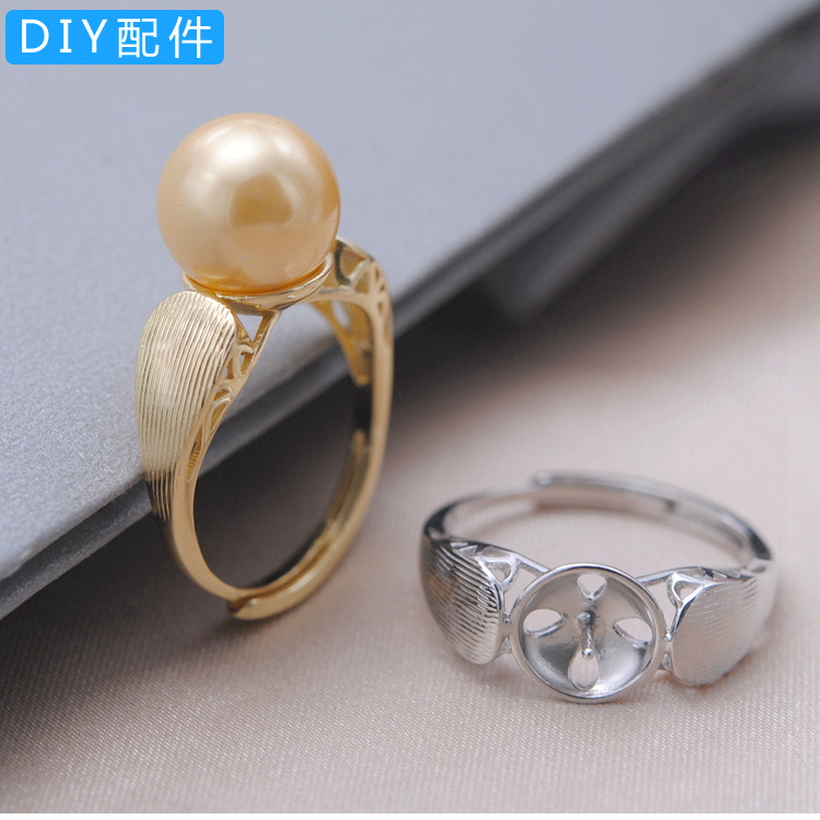 s925纯银珍珠戒指空托女戒开口对戒手饰镀白金尾戒半