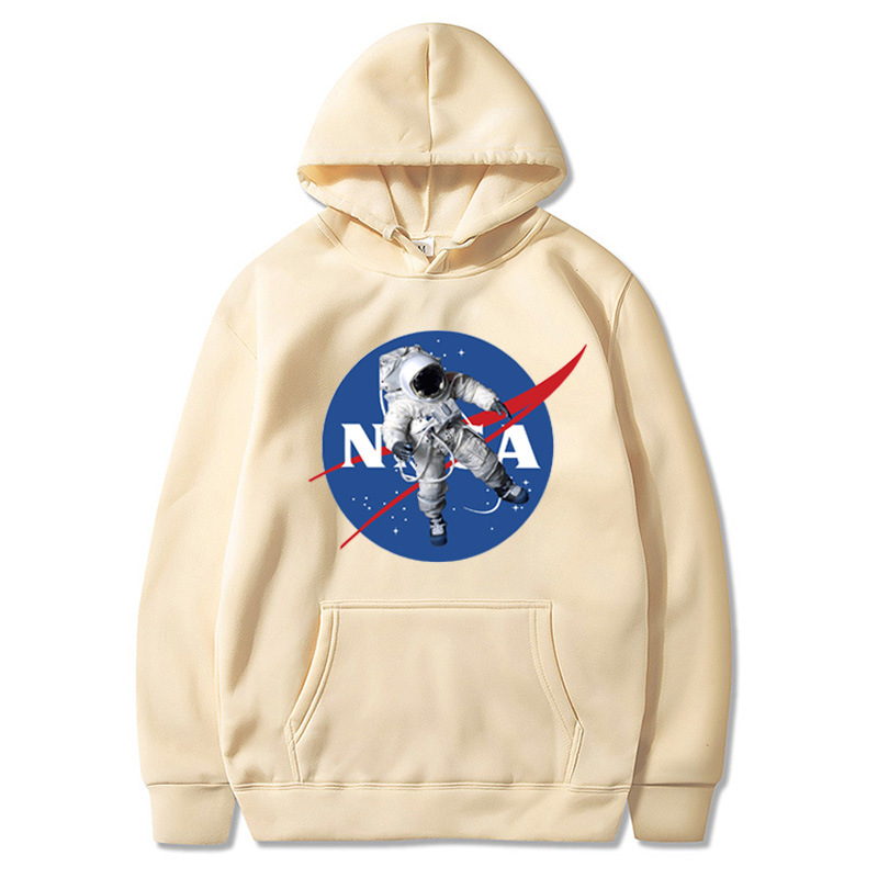跨境秋冬新款nasa宇航员印花带帽卫衣加厚加绒潮牌街头男装hoodie