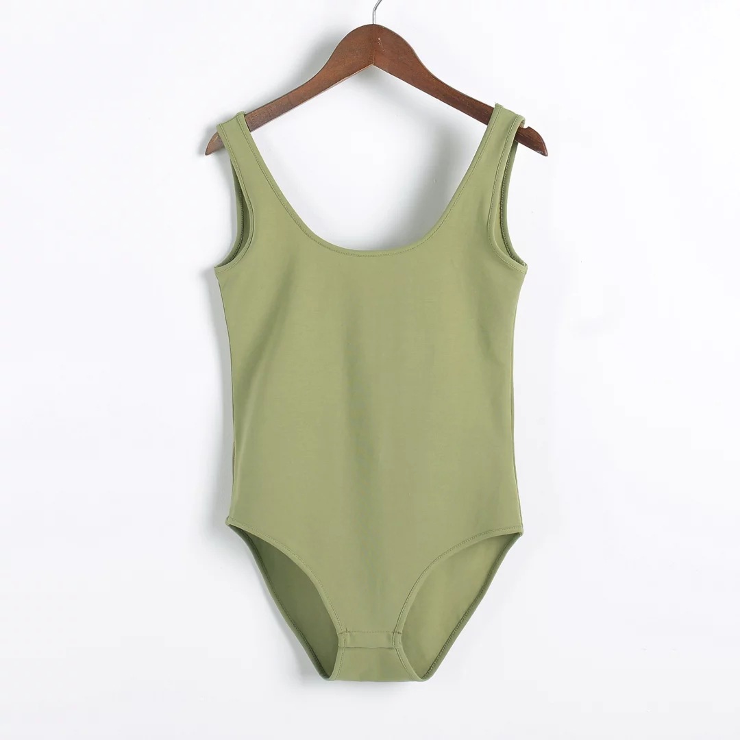 亚马逊爆款纯色修身u领连体背心女 欧美明星款时尚显瘦性感连体衣