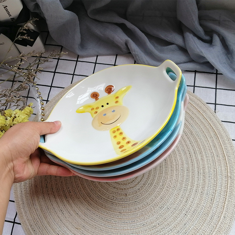 Creative Binaural Plate Ins Cartoon Unicorn Household Dinner Plate Dessert Breakfast Shallow Plate Ceramic Fruit Salad Plate