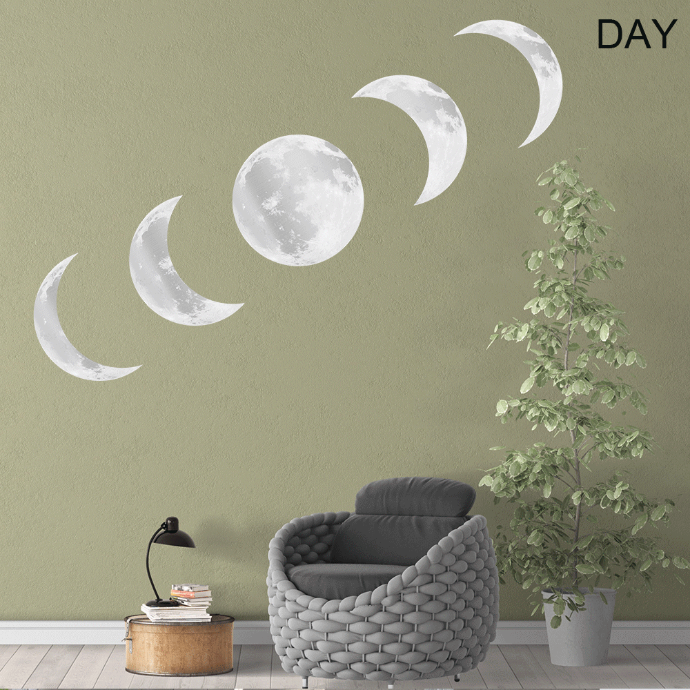 创意银色夜光月球月相变化绿光蓝光月亮墙贴外贸.pvc贴纸
