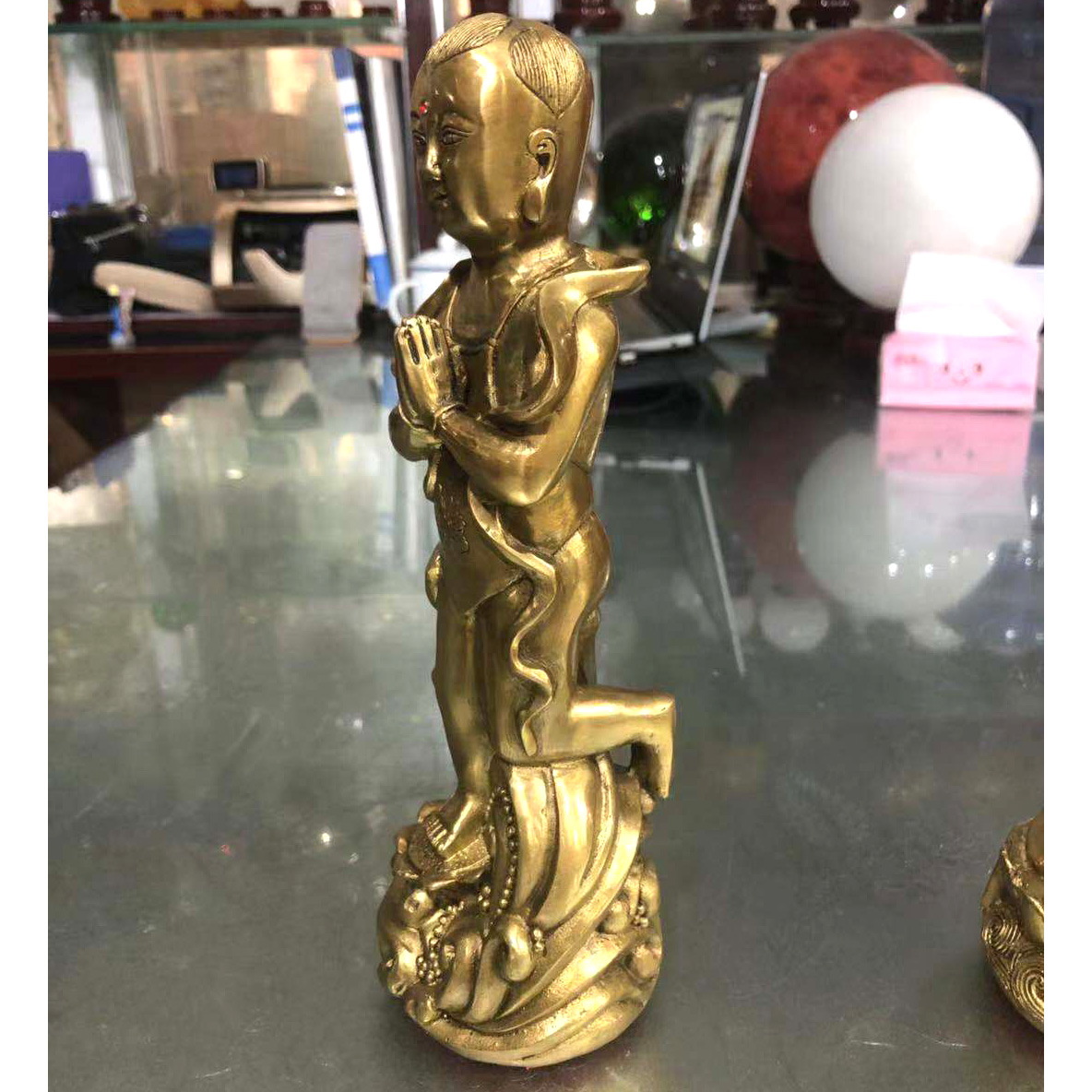 步步莲花 纯铜善财龙女摆件童男童女佛像佛具用品