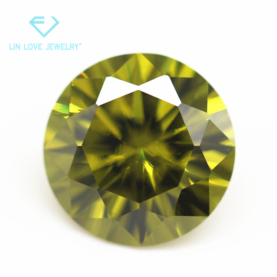 厂家批发5a圆形橄榄绿锆石裸石人造尖底彩色皓石合成氧化锆cz钻