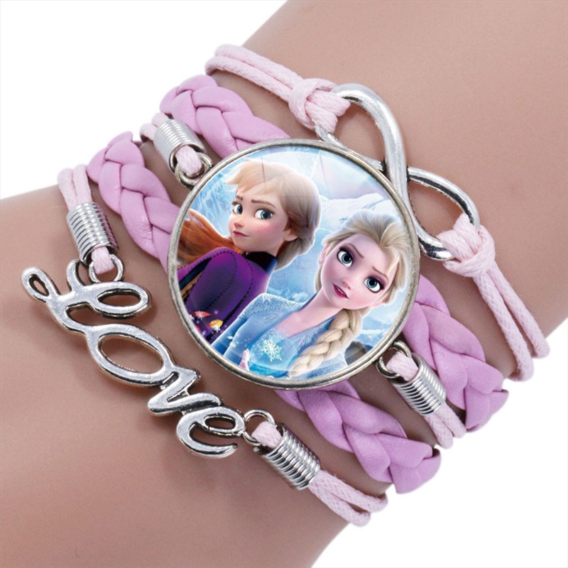 Frozen Two Princess Elsa Elsa Time Stone Multi-Layer Bracelet Children Cartoon Pink Braided Bracelet