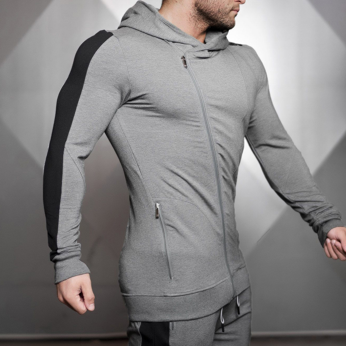 肌肉欧美兄弟运动套装健身服男长袖夜跑套装训练服紧身衣一件代发