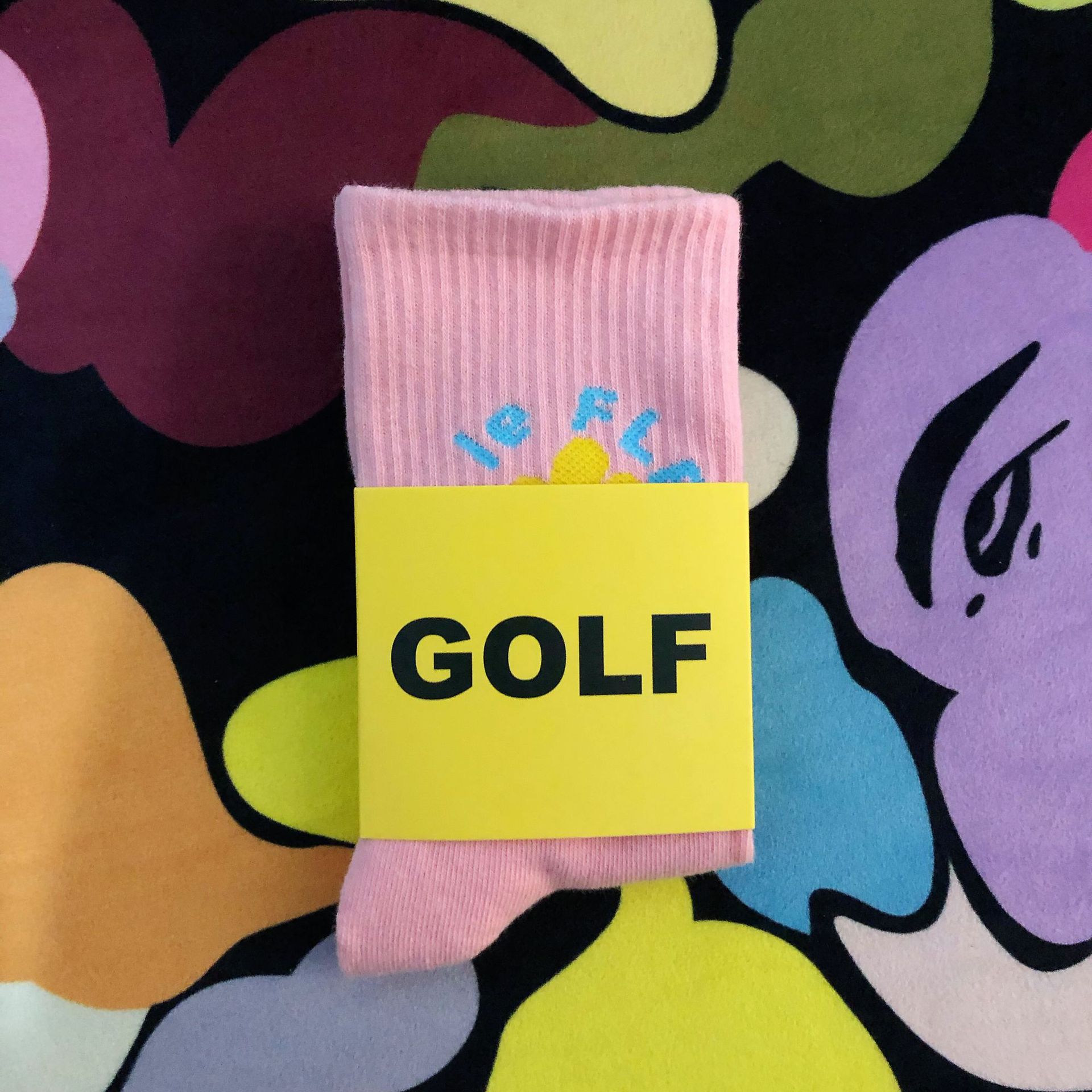 golf小花潮牌袜子男女韩国ins风潮流街头滑板情侣全棉中筒袜批发