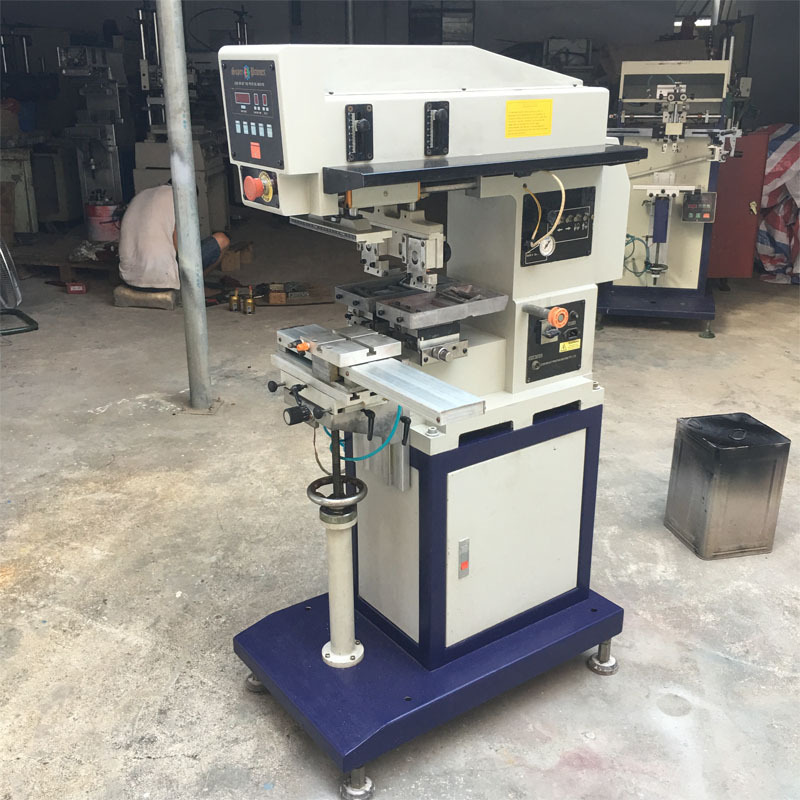 二手小型恒晖双色左右穿梭气动油墨移印机不规则面图案商标印刷机